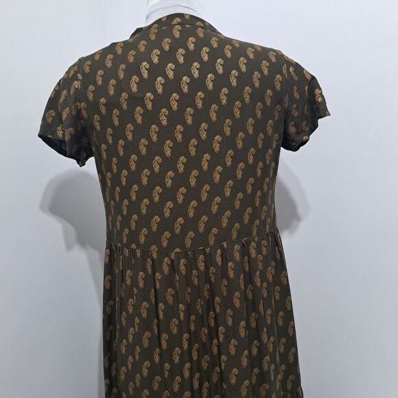 Fusion Printed Cultural Boho Tiered Paisley Midi Dress Olive/Pink Medium NWT - Picture 14 of 14